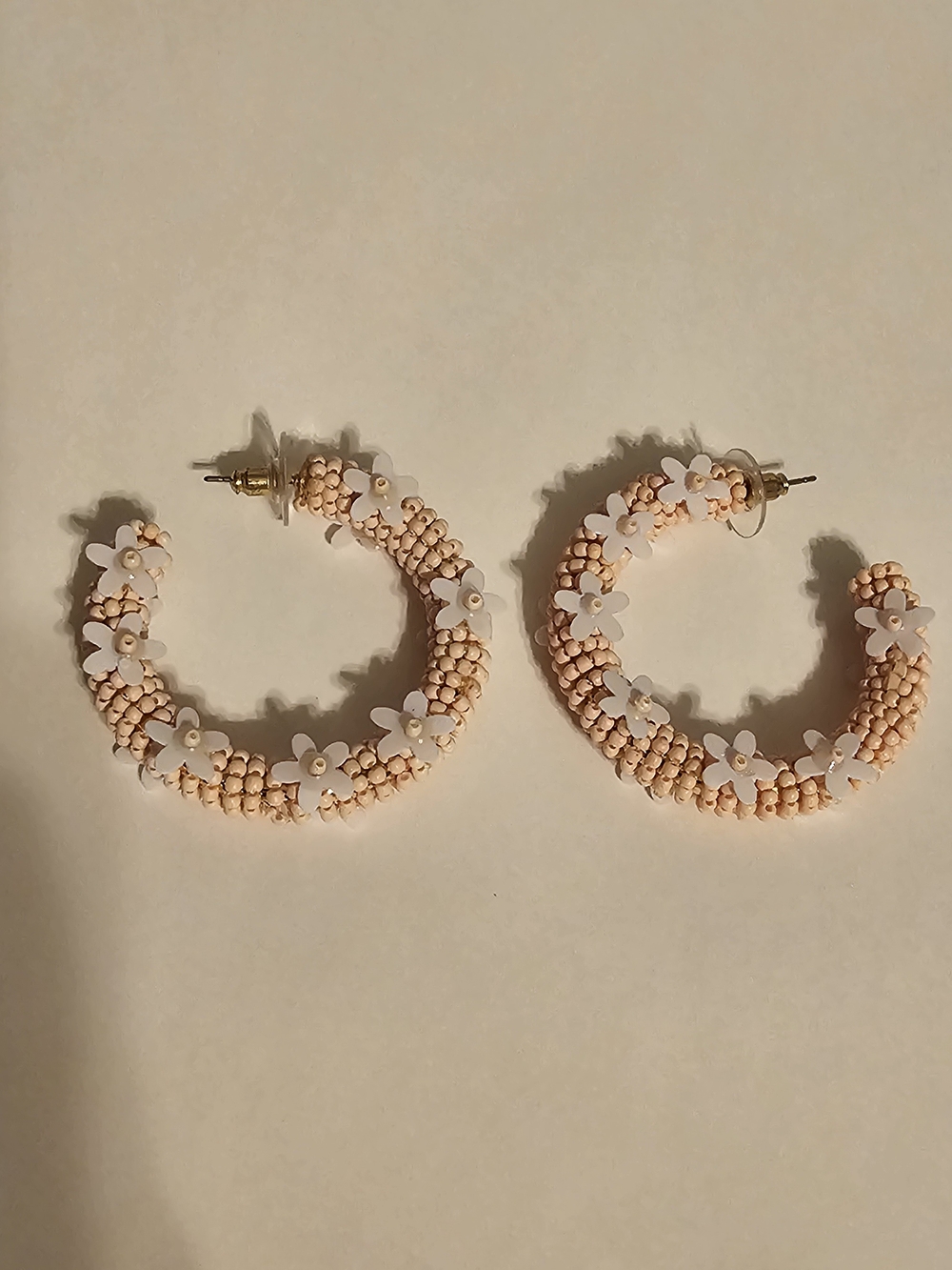 Peach Beaded Floral Hoop Earrings - Women Jewelry